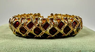 Vintage Joan Rivers Gold Tone Enamel Wide Bracelet Signed • $24.99