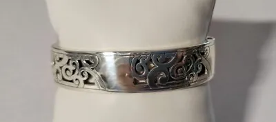 Brighton MINGLE Silver Cut-out Scrolled Stationed Hinged Bangle Bracelet NWOT • $24.40