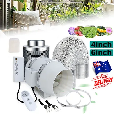 4inch 6inch Hydroponics Grow Tent Kit Ventilation Carbon Filter Inline Duct Fan • $155.45