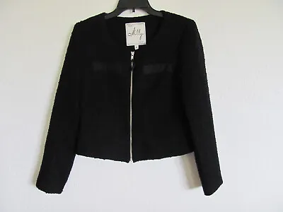 Milly New York Zip Front Jacket-Woven Textured Wool -Black- Size 8- NWT $525 • $127.49