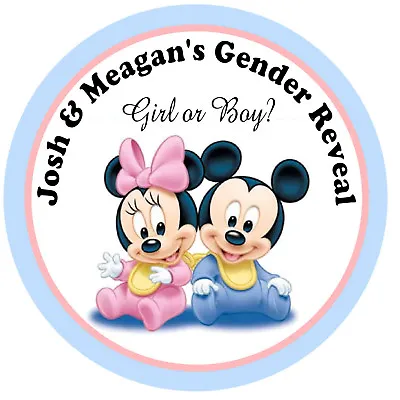 20 Disney Mickey Minnie Gender Reveal Baby Shower Favors Stickers  • $6.99
