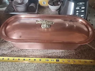 ANTIQUE COPPER BRASS FISH  POACHER TIN LINED TROUT TOP & FISH HANDLES.germany 40 • $699