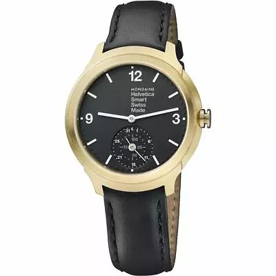 Mondaine Helvetica No 1 Bold Smart Gold Tone Black Dial Watch MH1.B2S20.LB • $199