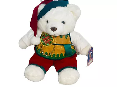 NOS Vintage Holiday Teddy Bear 19  White Plush Xmas Bear W/Tags 1995 • $35.90