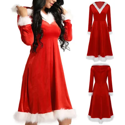 Women's Mrs Santa Claus Long Sleeve Velvet Xmas Costume Christmas Fancy Dress • $24.82