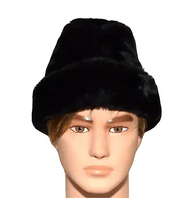 Vintage Russian Ushanka Black Faux Fur With Fold Down Ear Flaps Men Size L USA • $34.99