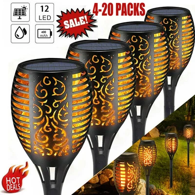 £10.88 • Buy Flame Effect Solar Outdoor Lights Stake Garden Path Flickering LED Torch Lamp UK