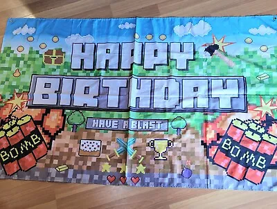 Minecraft Style Happy Birthday Banner Backdrop Pixelated Grommet Video Game • $8.97