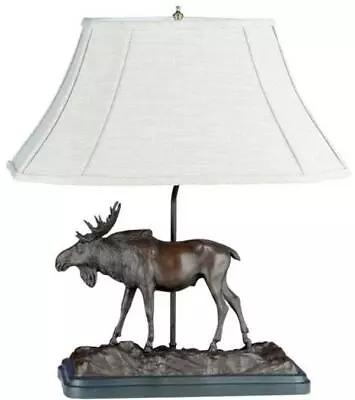 Sculpture Table Lamp Rustic Bull Moose Traditional Hand Painted OK Casting Linen • $669