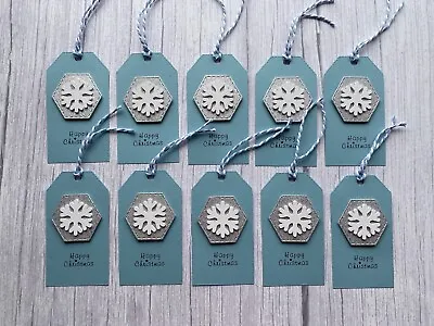 £3.45 • Buy Handmade Christmas Gift Tags - White Wooden Snowflake On Blue Tags Xmas Set 10