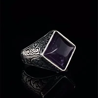 Solid 925 Sterling Silver Men's Ring Turkish Handmade Jewelry Amethyst  All Size • $54