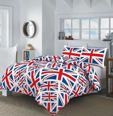 Union Jack Vintage British Flag Soft 100% Cotton Duvet Quilt Cover Bed Linen Set • £18.99