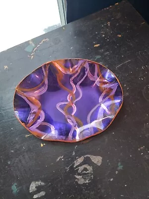 VTG 60's Mexican Seetusee Foil Art Glass Dish Pig Skin Back Pretty Purple 8 ×6  • $19.99