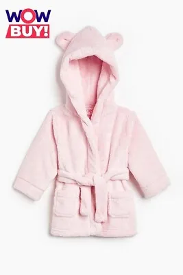 New Girls Hooded Dressing Gown 2-3 Years Pink Soft Fluffy Bath Time Robe Infants • £5.75
