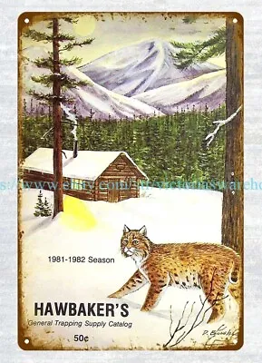 Home Decor More 1981 Hawbaker Trapping Supply PA Traps Bait Lure Metal Tin Sign • $18.96