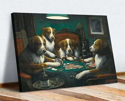 Dogs Playing Cards Poker Game CANVAS WALL ART PRINT PAINTING HOME PUB Coolidge • £17.99