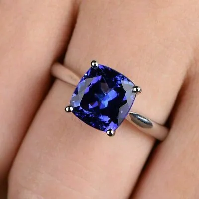 $119 • Buy 2Ct Cushion Cut Blue Sapphire Solitaire Engagement Ring In 14K White Gold Finish