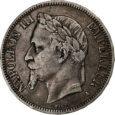 [#1103051] France Napoleon III 5 Francs 1867 Paris Silver VF(20-25) KM:79 • £28.88