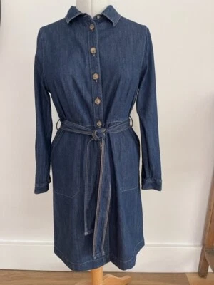£4.99 • Buy Ladies Papaya Indigo Blue Denim Shirt Dress Size 14, Long Sleeve, Tie Belt