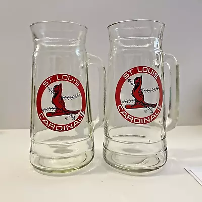 PAIR Of Vintage Souvenir St. Louis Cardinals MLB Clear Glass Beer Steins Mugs • $29.99