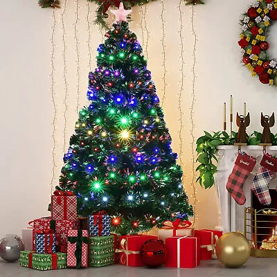£44.99 • Buy 5ft Pre Lit Christmas Tree Fibre Optic Lights Artificial LED Xmas Decorations UK