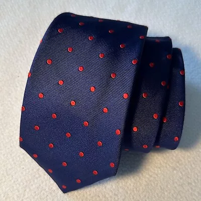 CHARLES TYRWHITT Tie 100% Silk Woven Navy Blue Red Dots • $18.36