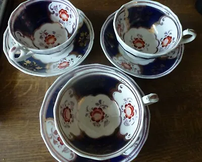 £19.50 • Buy Lot GAUDY WELSH 3 CUPS & SAUCERS UNUSUAL PATTERN DECORATIVE DISPLAY Antique (80)