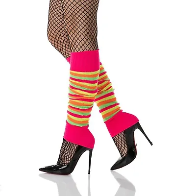 Womens Neon Pink Leg Warmers Winter Fancy Dress 80s Tutu Dance Footless Socks • £3.99