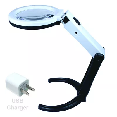 Foldable LED Lighted Magnifying Lamp Reading 2.5X-8X Magnifier With USB Charger • $9.89
