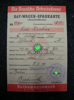 Red Kdf Card Stamp Book Kdf-wagen Volkswagen Vw Volkswagenwerk Germany Ww2 1940 • $399