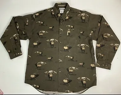 Vintage Columbia River Lodge Button Up Shirt Moose Hunt Elk Hunting Mens Large • $21.97
