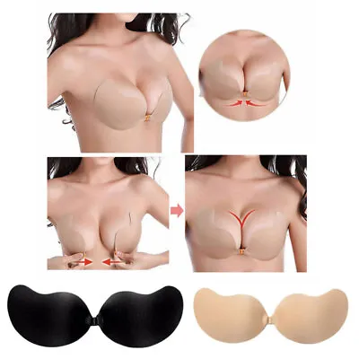 £3.68 • Buy Ladies Silicone Adhesive Stick On Push Up Gel Strapless Backless Invisible Bra