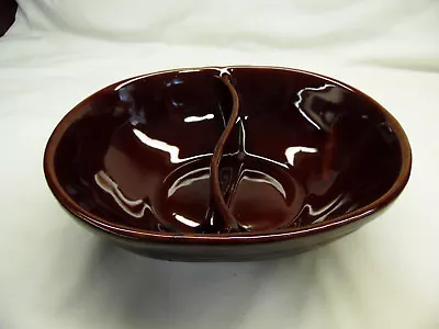 Marcrest Oven Proof Brown Stoneware Divided Vegetable Bowl Dish - Daisy Dot • $14.50