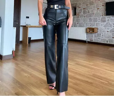 Women Black Real Lambskin Leather Stylish Formal Pant Genuine Slim Fit • $112.80
