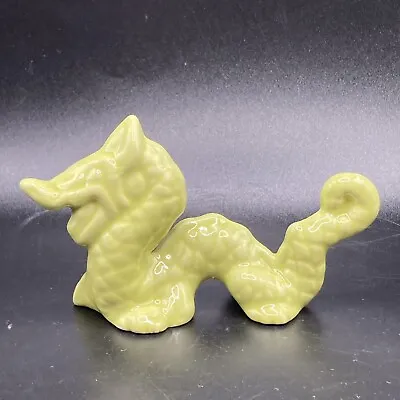 Chartreuse Dragon Figurine Small Ceramic 3.5” Long • $11.99