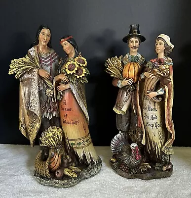 Thanksgiving 12  Pilgrim & Native American Man Woman Resin Figures Cornucopia(A1 • $49.96