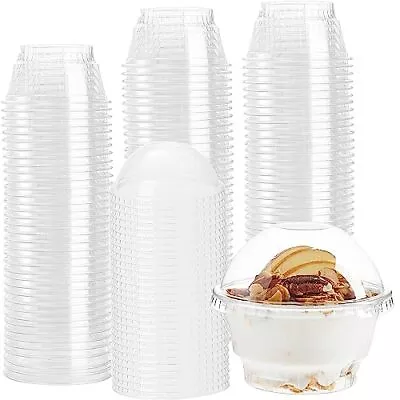 50 Pack 5oz Dessert Cups With Lids And Spoons Clear Plastic Reusable • $16.98