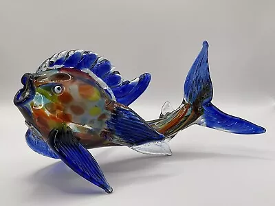 Vtg MURANO Art Glass Fish Sculpture Figurine Vase Blue Red Yellow Clear • $49.99