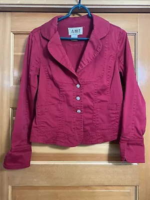 AMI Petite M Jacket Red Womens Small ButtonClosure Pockets Cuff Buisness Casual • $14.99