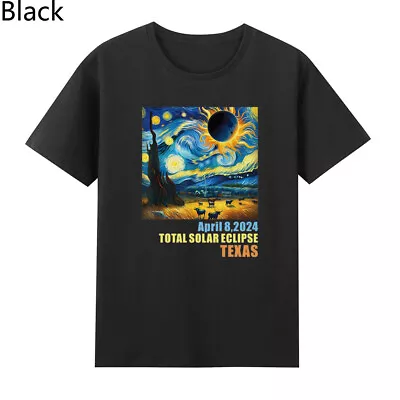 Starry Night Van Gogh Total Solar Eclipse April 8 2024 Men's Cotton T-Shirt • £11.99