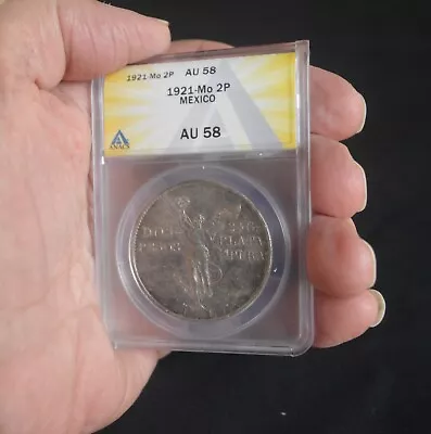 1921 Mexico 2 Pesos Independence Centennial  ANACS AU58 Dos Pesos • $300