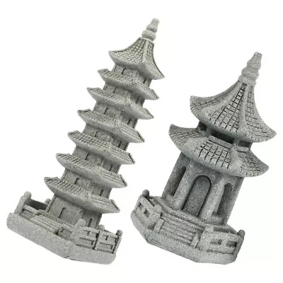 2 Pcs Pagoda Garden Statue Japanese Lantern Pavilion Decor Decorate • £10.15