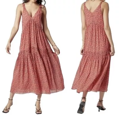 JOIE Sz Small Bondi Tiered Maxi Dress Tea Rose Red Sleeveless Boho Cotton NWT • $12.95