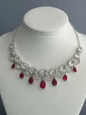Marilyn Monroe Red & Clear Crystal Necklace Silvertone Plated Brass 17 + 2  • $24.99