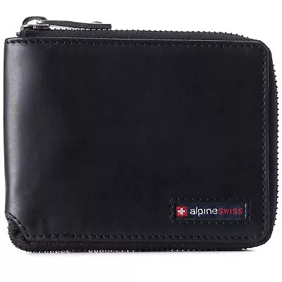 Alpine Swiss Unisex RFID Safe Zipper Wallet Genuine Leather Zip Around Bifold • $29.99