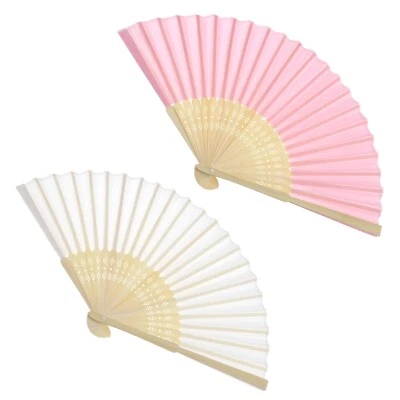 £13.36 • Buy White/Pink Hand Held Fan Folding Bamboo Paper Wooden Wedding Events Decor 12pcs