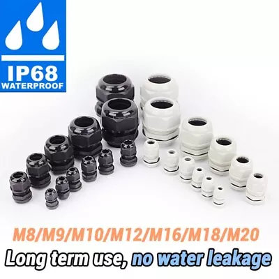 IP68 Cable Glands 8/9/10/12/16/18/20 MM Compression Stuffing Black/White • $167.25