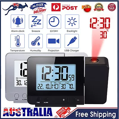 Smart Digital LED Projection Alarm Clock Time Temperature Projector Snooze Clock • $30.49