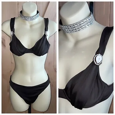 2 Piece Dark Brown LA PERLA  Anna Club  Swimsuit W/ Shell & Bead Accent 32B 6 • $49.99