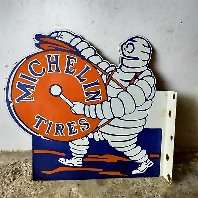 Michelin Tires Advertising Porcelain Enamel Sign 20 X 17 Inches 2 Side • $122.50